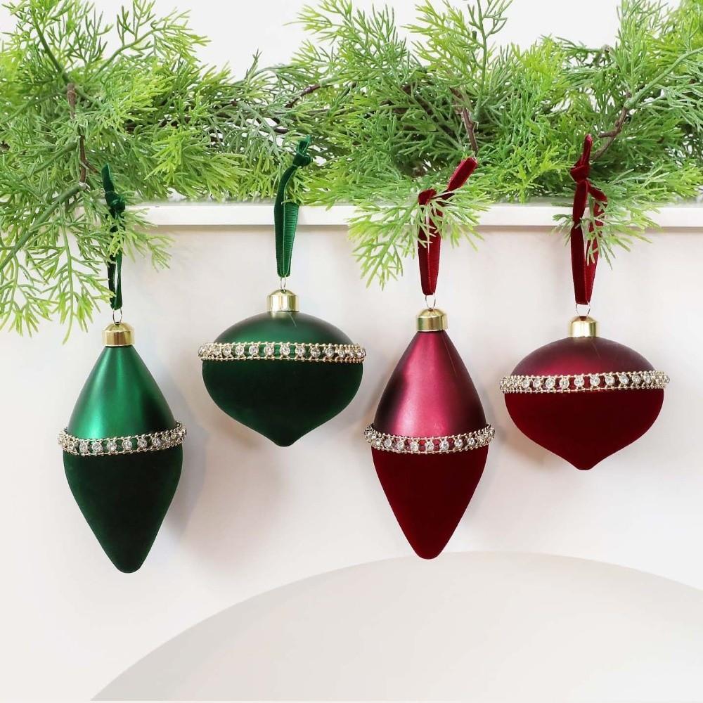 6PCS/SET Glitter Xmas Finial Ball Pendants Colorful Painting Christmas Tree Hangers New Year