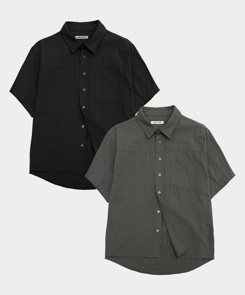 PLACESTUDIOMAN Essential City Boy Pigment Pocket Collar Oversized Cotton Basic Short Sleeve Shirt_2 Colors