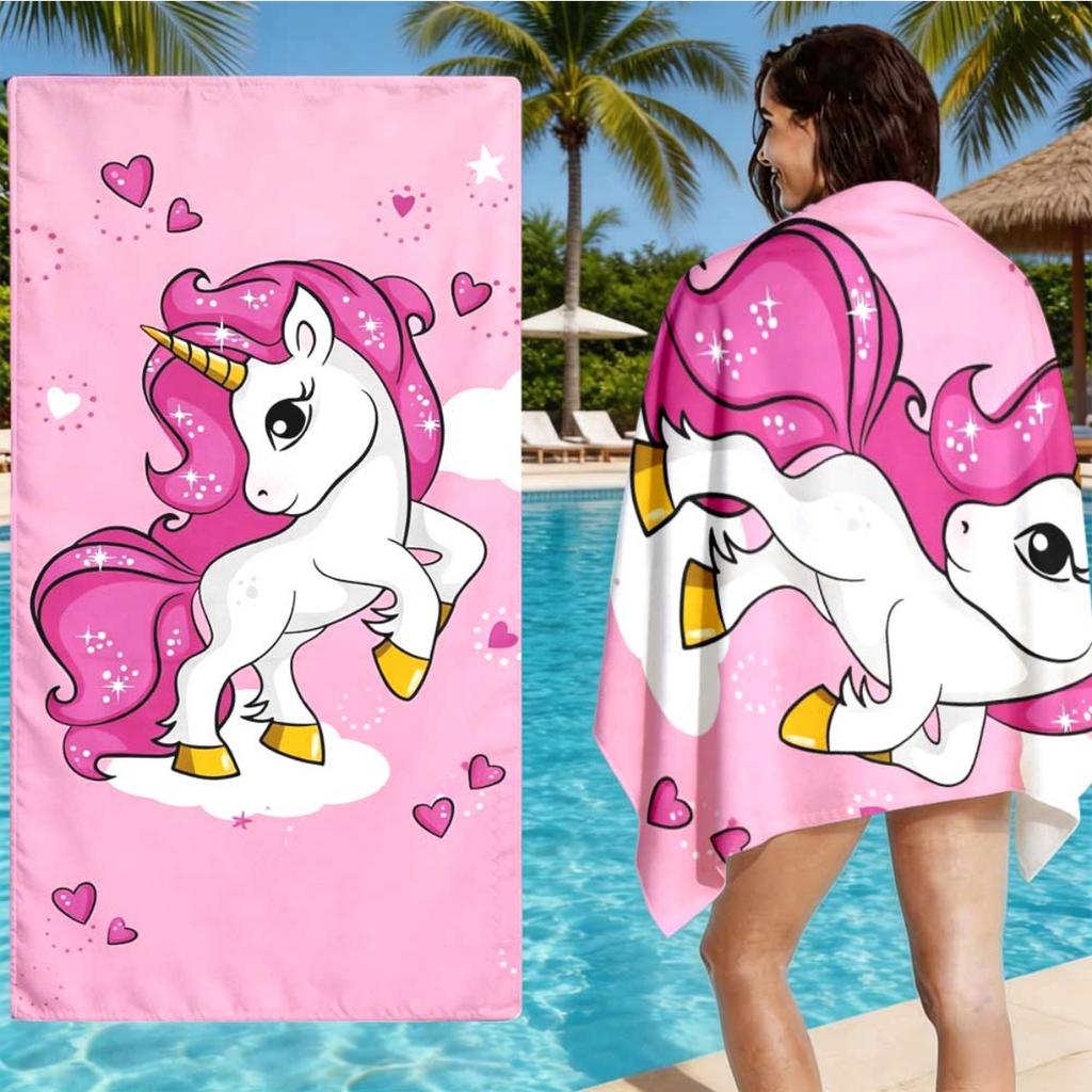 Pink Unicorn Print Towel Lightweight Absorbent for Pool Beach Diving Surfing Camping Summer Essential Gift for Girlfriend Wife