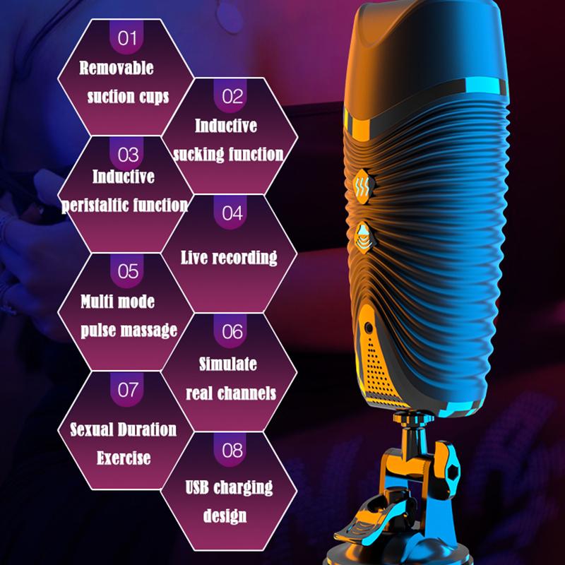 JIUAI Încălzire automată Masturbator masculin Cupă Păsărică strânsă Muie Vaginal și gura Mucegai inversat Jucărie sexuală automată de supt