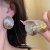 K Real Gold Electroplated Silver Needle Oval Texture Pearl Stud Earrings Niche Temperament Earrings Light Luxury High-end Earrings