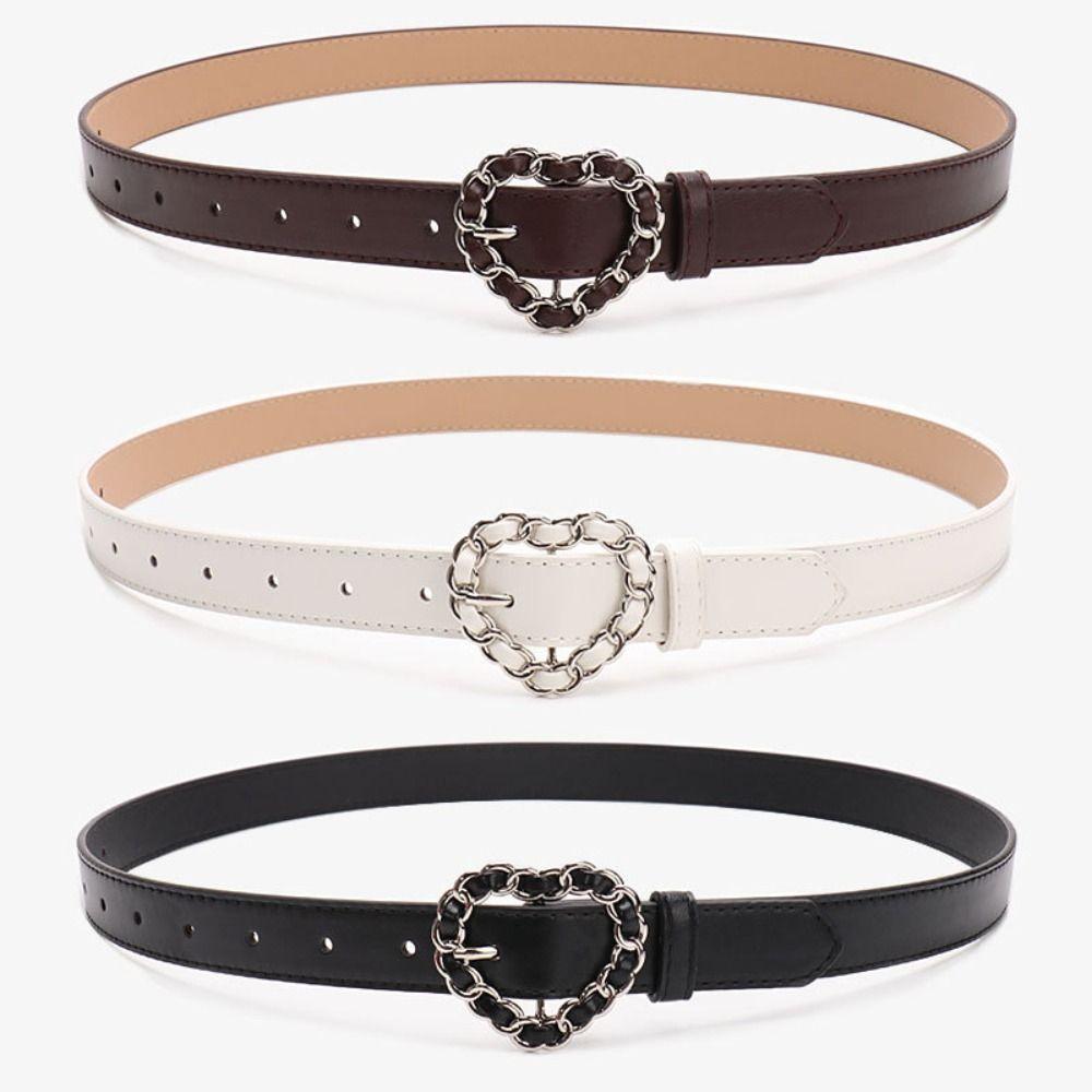 Vintage Decorative Waist Belt Adjustable PU Leather Belt Elegant Heart Buckle Belt  For Women