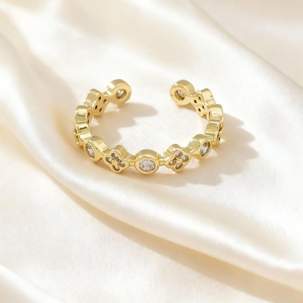 High-end Four-leaf Clover Open Ring Exquisite Workmanship Long-lasting Accessible Luxury Classy Versatile Open Ring