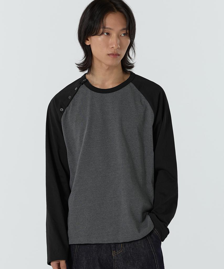 JUAN HOMME Shoulder Button Raglan Long Sleeve (Black / Charcoal)