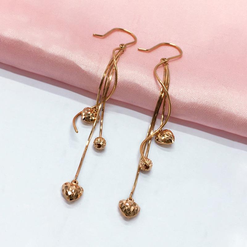 Exquisite Russian Purple Gold Car Flower Peach Heart Snake Bone Earrings Temperament Rose Gold Plated Color Gold Love Fringed Earrings (rose gold plated pair)