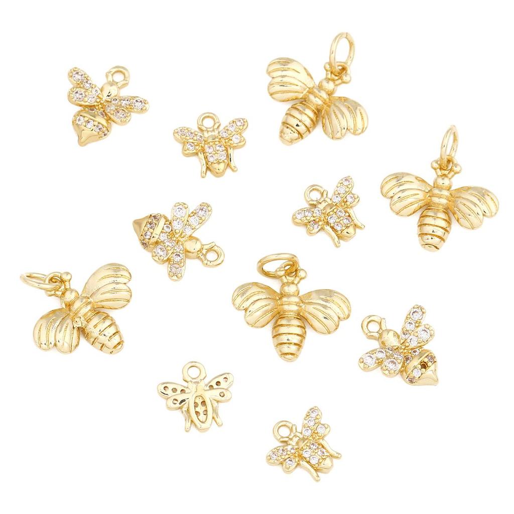 Copper Zircon Cute Bee Charms Pendants for Necklace Earring Bracelet Making