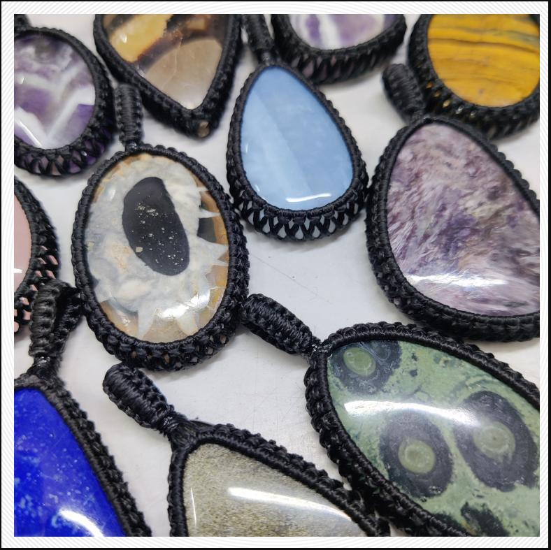 Natural Jasper and Agate Gemstone Boho Macrame Pendent For Jewelry Making Use Healing Stone