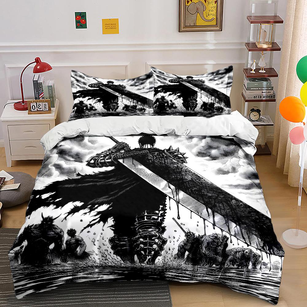Black-armored warrior wielding a greatsword Print Bedding Set 1Duvet Cover 2Pillowcases for Adult Children Luxury Gift Full Size