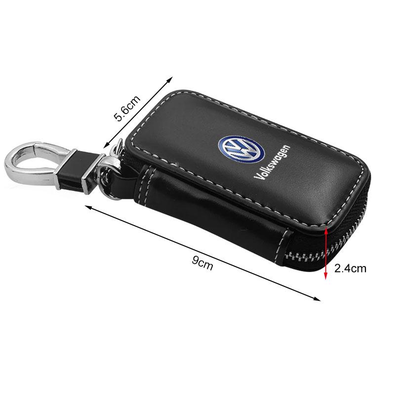 1Pcs Leather Emblem Car Key Case Keychain Zipper Key Case Bag Emblem For VW Golf Amarok T5 Phaeton ID3 Tiguan T-Cross GTI QR2