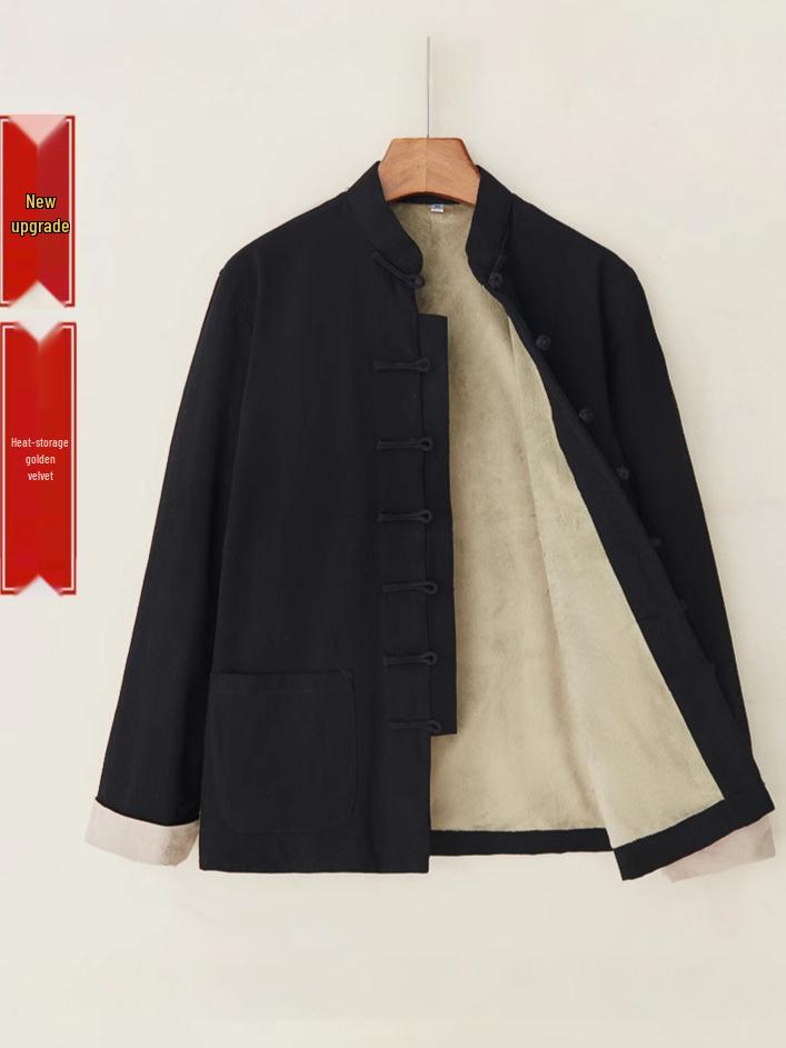 Men's Autumn-Winter Tang Suit: Warm Cotton Linen Long-Sleeve Traditional Chinese Jacket