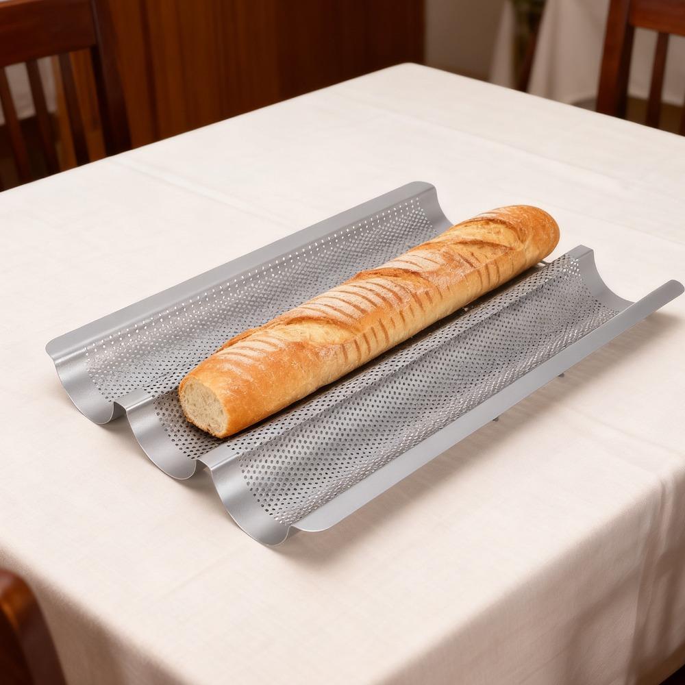 2PCS Carbon Steel Baguette Baking Pan Three Channel Bread Baking Tray Commercial Bakery
