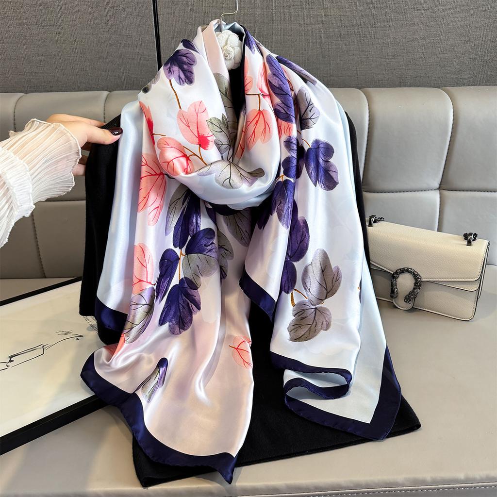 Women Long Silk Imitation Scarf Spring Autumn Fashion Floral Pashmina Shawl Wrap Female Foulard Bufanda Scarves Beach Poncho