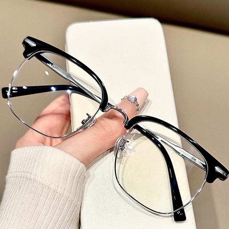 Retro Square Anti Blue Light Glasses Half Frame Photochromic Computer Goggles for Men Women Fashion Classic Eyewear
