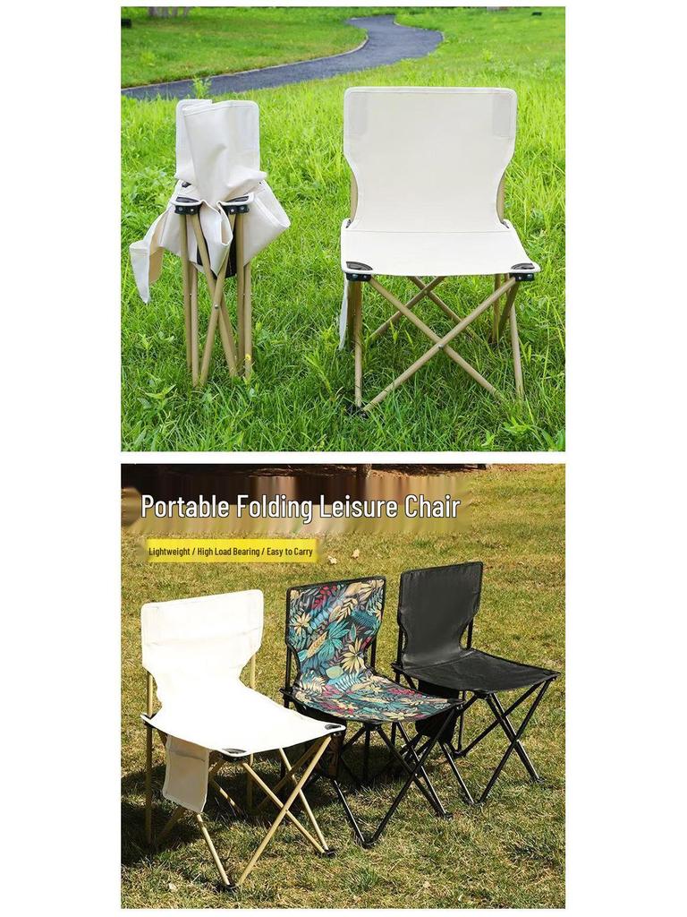 Portable Folding Camping Chair with Backrest and Table - Moisture-Proof, Thickened for Outdoor Leisure and Fishing