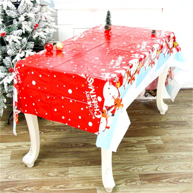 137x274cm Christmas Tablecloth PE Plastic Waterproof Oil-proof Rectangular Table Cover Cloth Christmas Table Decoration