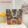 Canvas Embroidered Shoulder Bag With Large Capacity For Casual Daily Use