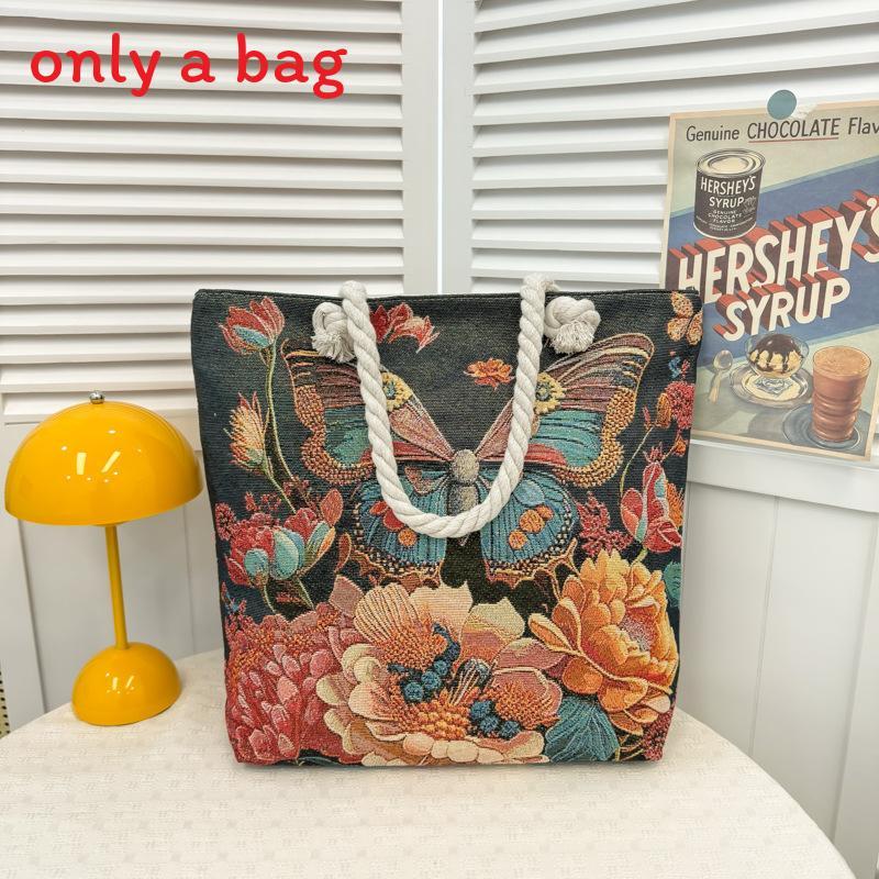 Canvas Embroidered Shoulder Bag With Large Capacity For Casual Daily Use