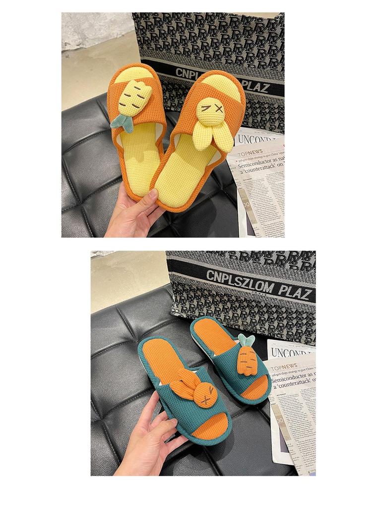 Cute Cotton Linen Slippers for Women - Silent Indoor Home Footwear for Spring and Autumn