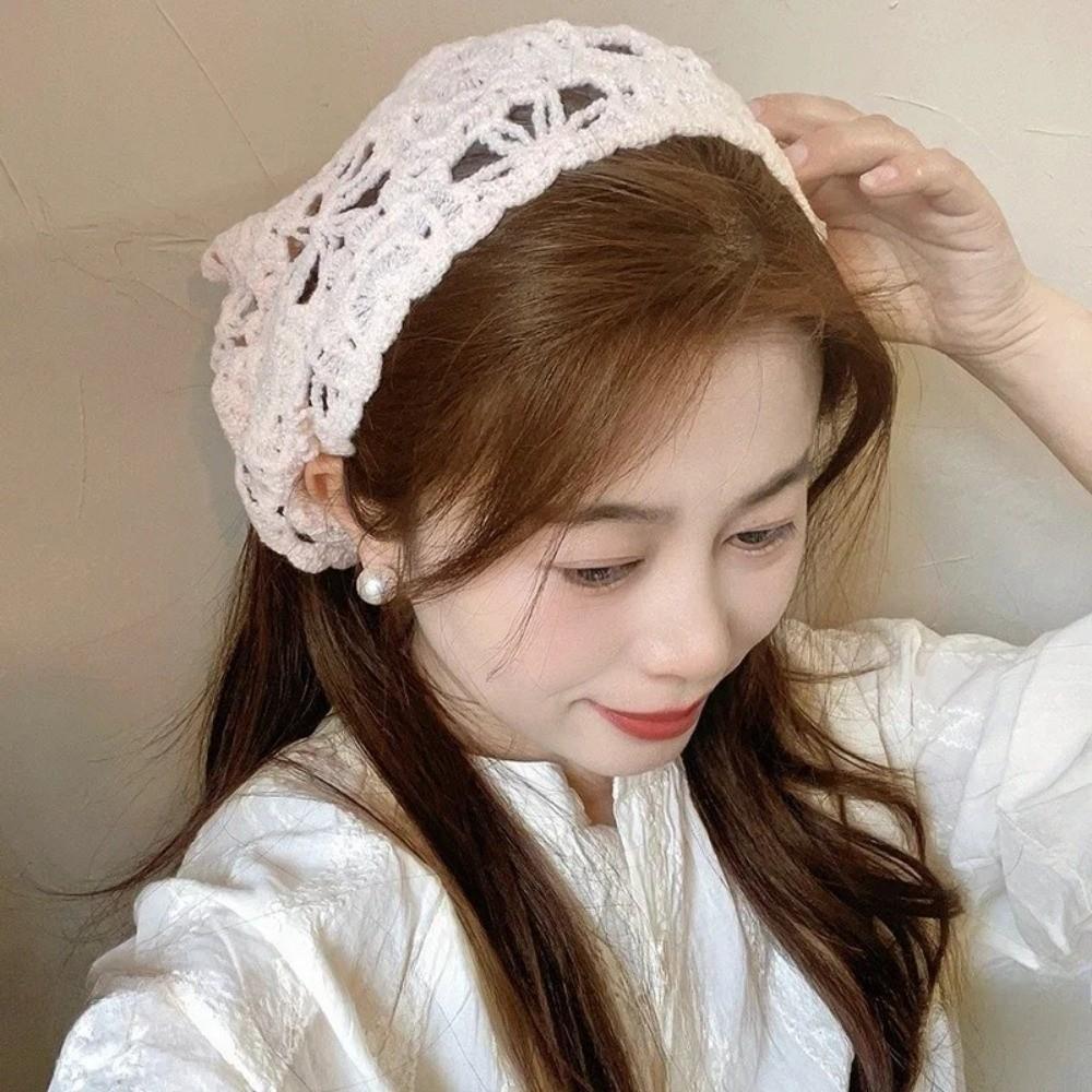 Pastoral Style Triangle Turban French Hollow Out Hair Band Retro Women Hair Scarf  Summer