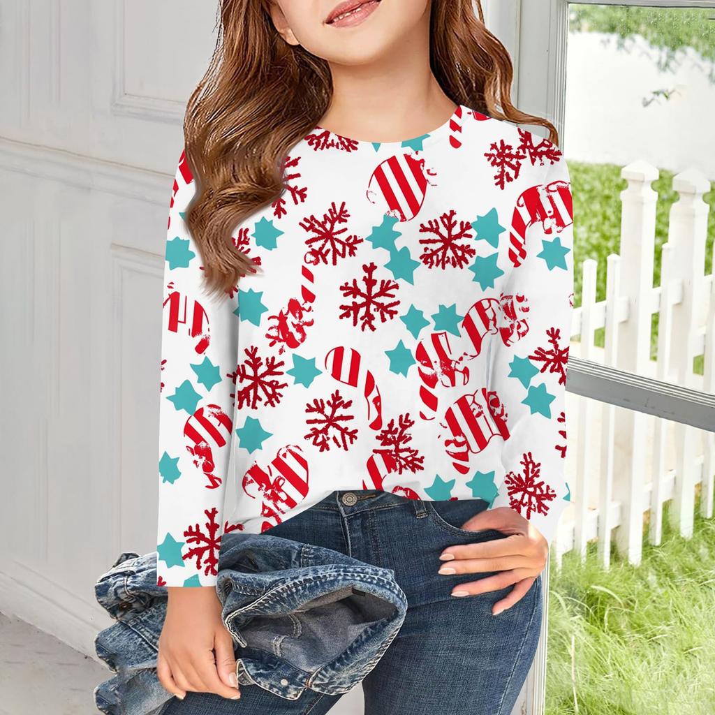 Girls Long Sleeve T Shirts Kids Fall Tops Crewneck Basic Tees Vintage Graphic Printing Top 5-14Y