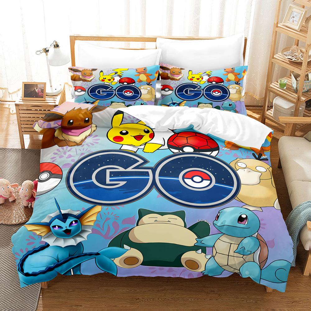 Pikachu Series Three-Piece Cartoon Kit 3D Digital Printing Quilt Cover Bedding