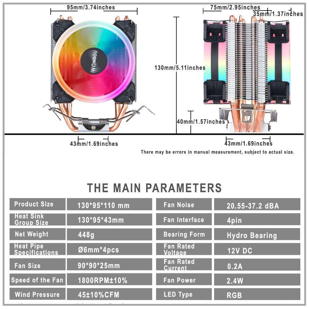 IWONGOU X99 Processor Cooler Am4 4 Heatpipes Radiator IWONGOU 4Pin PWM Cooling CPU 90mm RGB Fan for Intel Lga 2011/1366/1700/AMD