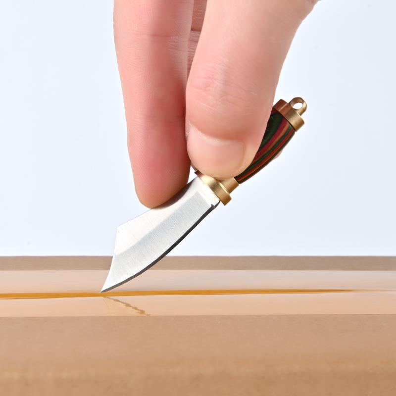 Folding Knife With Leather Cover Small Wood Knife Portable Stainless Steel Blade Cutter Unboxing Keychain EDC Survival Tools