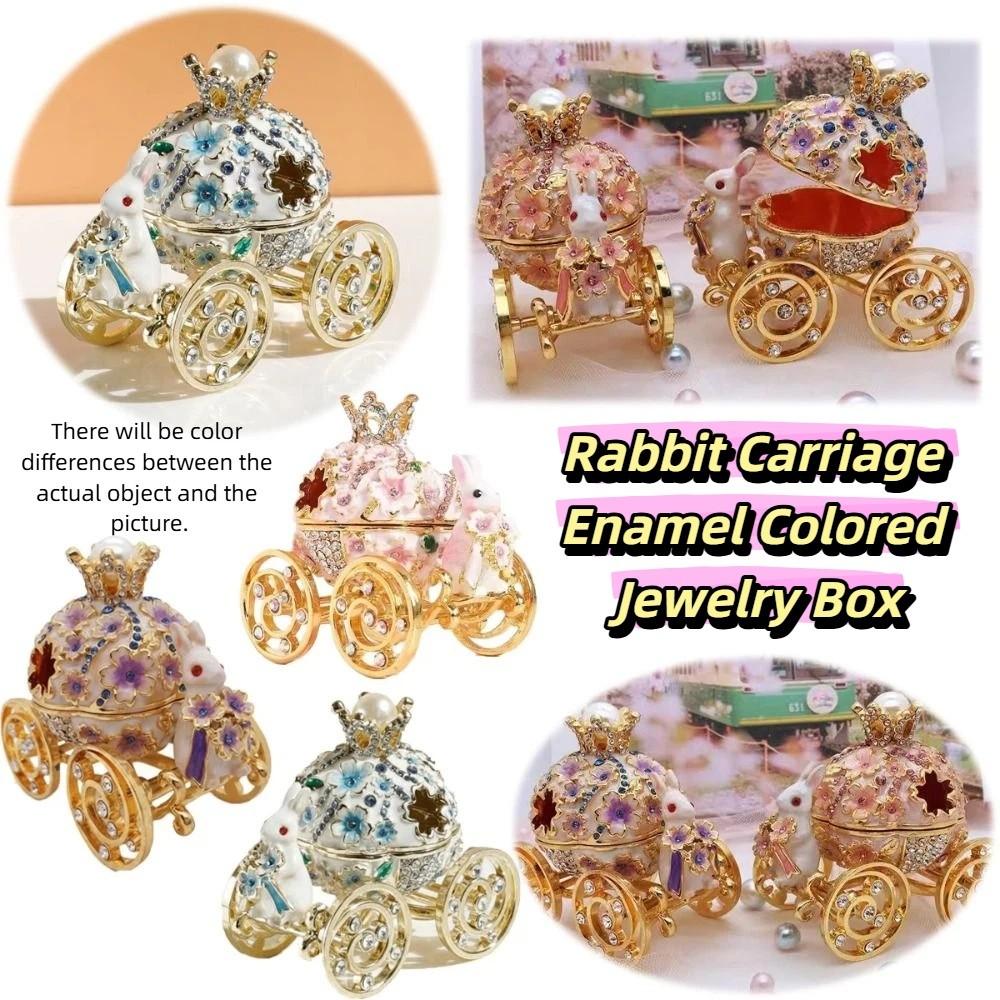 Bunny Pumpkin Carriage Crown Ring Holder Mini Size Metal Enamel Jewelry Box  Wedding Proposal Gift
