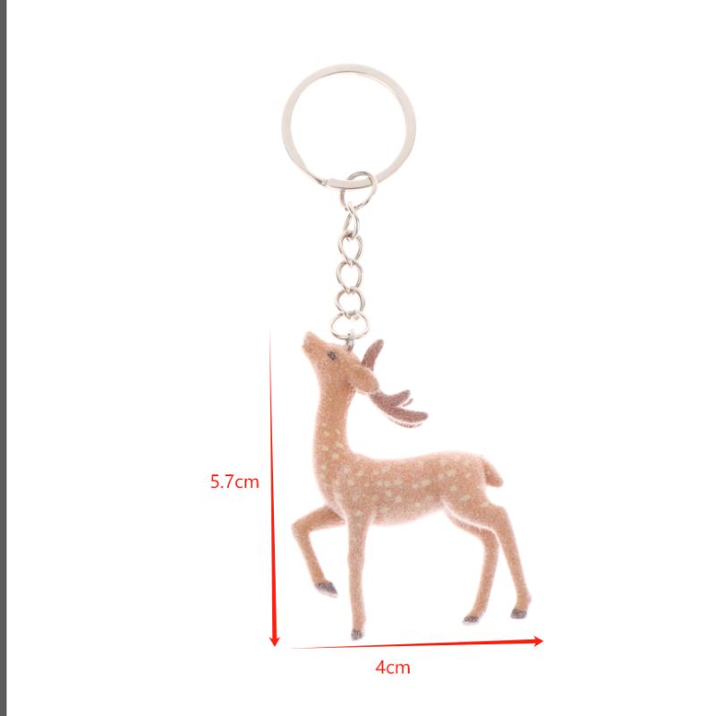 1/2Pcs Cute 3D Christmas Elk Keychains For Women Men Kawaii Flocked Sika Deer Pendant Bag Airpods Box Car Charm Jewelry