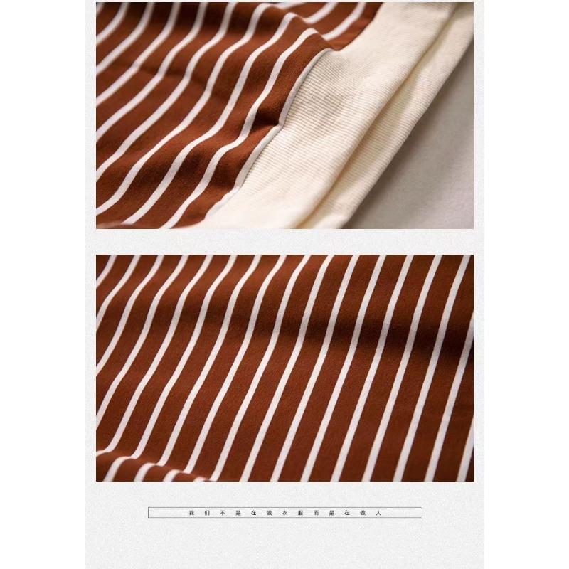Women's Brown Striped Color Block Sleeve Top Loose Fit 3/4 Sleeve Casual Blouse