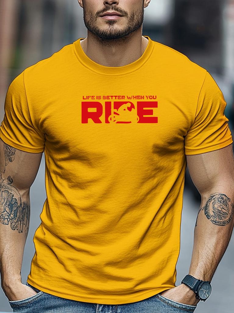 Mens Biking TShirt Life Is Better When You Ride Print Short Sleeve Round Neck Soft Oversized Dynamic Daily Wear