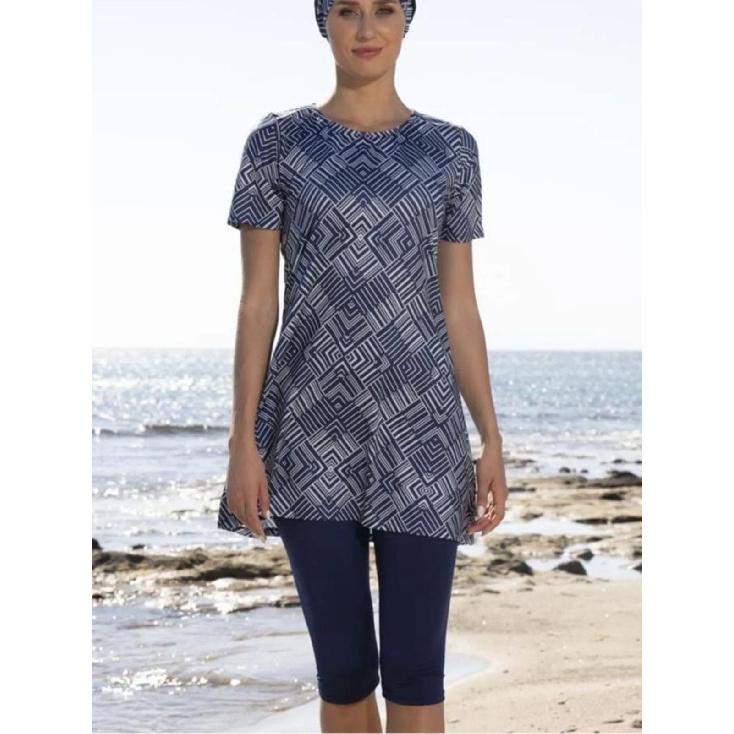 2025 Summer Floral Swimwear Set Print - Short Sleeve Tunic and Cropped Leggings Set - Muslim Swimwear - UV Protection Beachwear - Summer Burkini