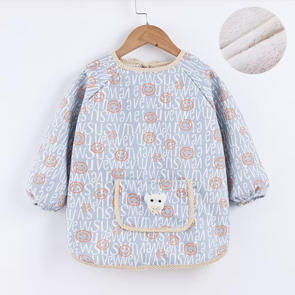 Reversible Thickened Baby Warm Smock for Autumn and Winter - Long Sleeve Anti-dirty Apron for Kids