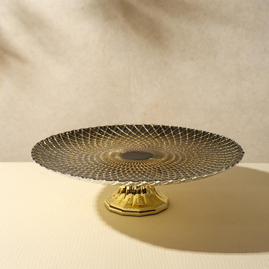 Evropský lehký luxusní špičkový skleněný podnos na ovoce na vysoké noze obývací pokoj galvanizovaný podnos na cukroví velkokapacitní kulatý podnos na ovoce