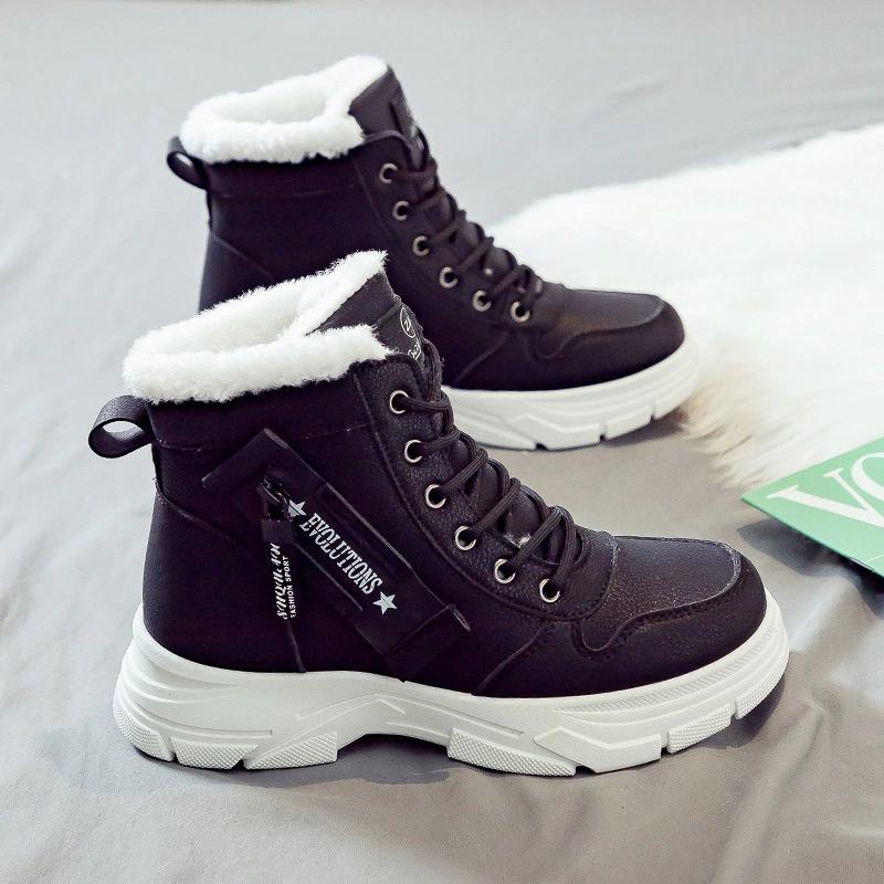 Women's Autumn Winter Boots Soft PU Warm and Comfortable Women's Winter Snow Boots with Side Zipper and Fleece Lining Waterproof Shoes