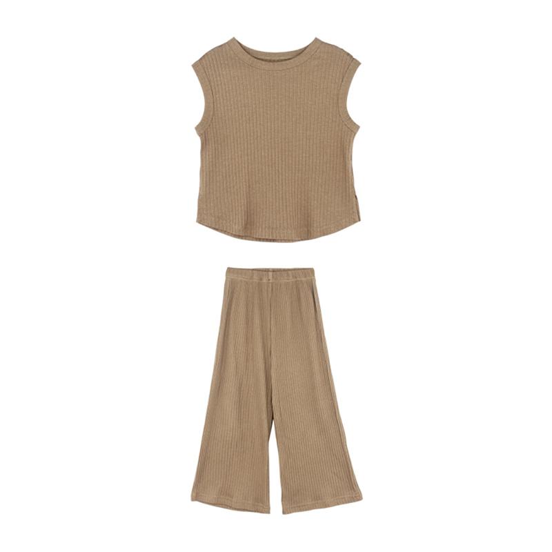 

Летний детский комплект одежды Ice Silk для девочки, свободный топ без рукавов и штаны, комплект из двух предметов 140 верблюд