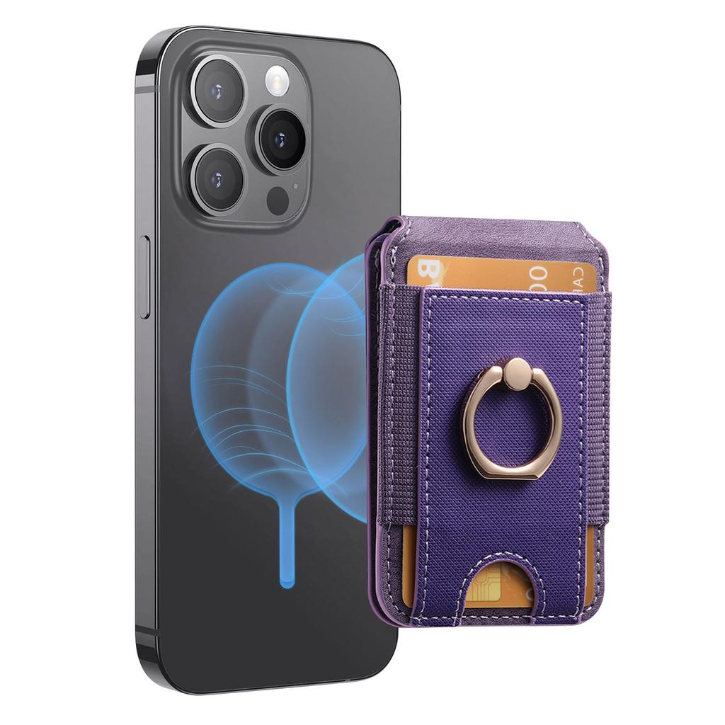 Ring Grip Strong Magnet PU Leather RFID Blocking Magnetic Card Holder Wallet for Iphone 17 16 15 14 13 12 Series Phone Wallets