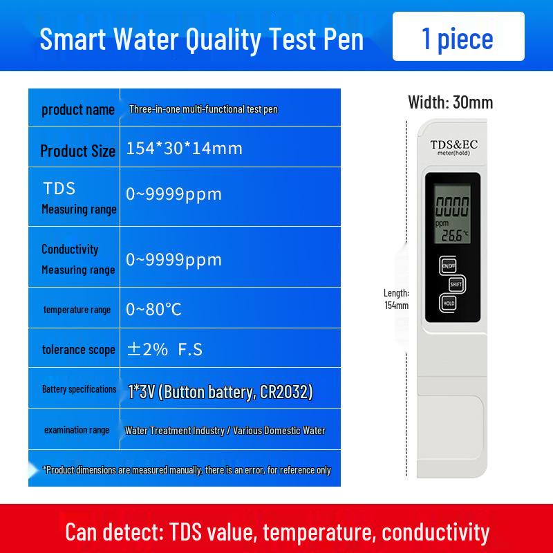 Portable TDS EC Conductivity Meter: 3-in-1 Pure Water Quality Tester