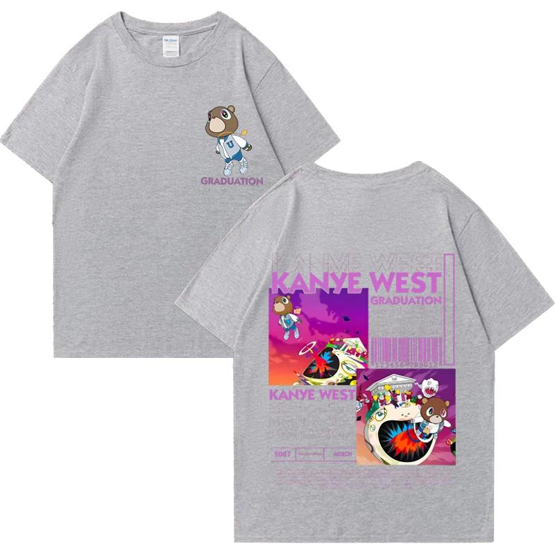 2025 Summer Kanye West Graduation Bear Doublesided Tshirt for Men Casual and Fashionable Hiphop Cool Top Short Sleeve