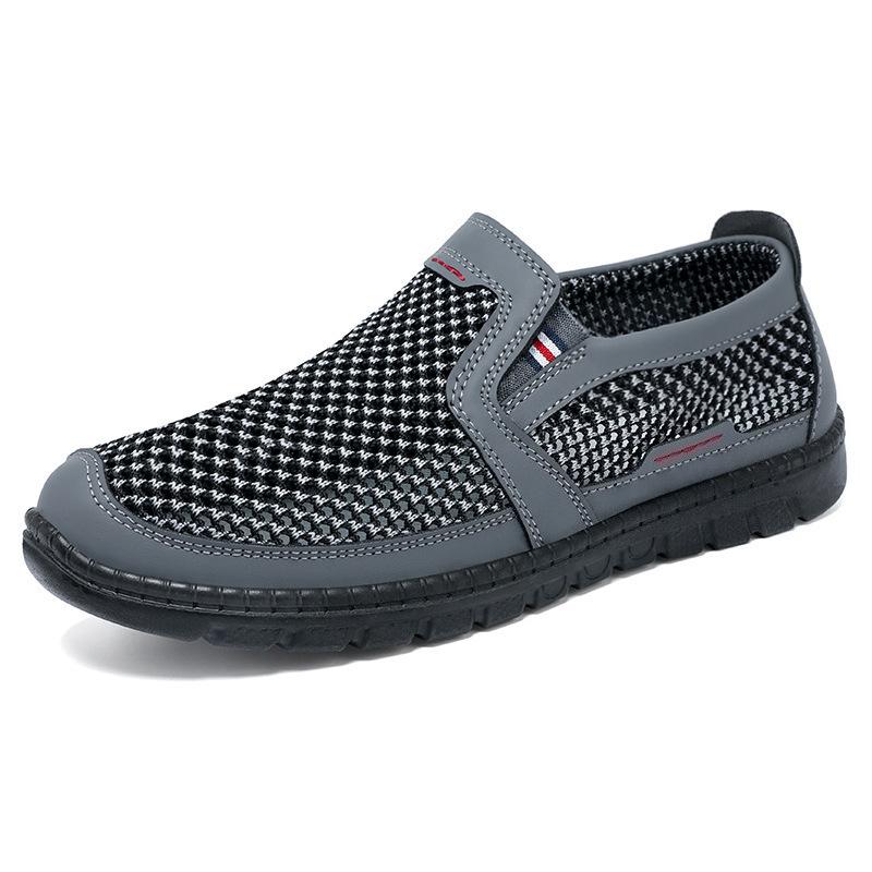 

Men s Breathable Slip-On Casual Shoes Lightweight Orthopedic Walking Sneakers Plaid Mesh Outdoor Men Hiking Fishing Shoes Tenis 39 серый