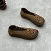 Women's Handmade Leather Shoes Summer Round Head Flat Soft Cowhide Hole Sandals