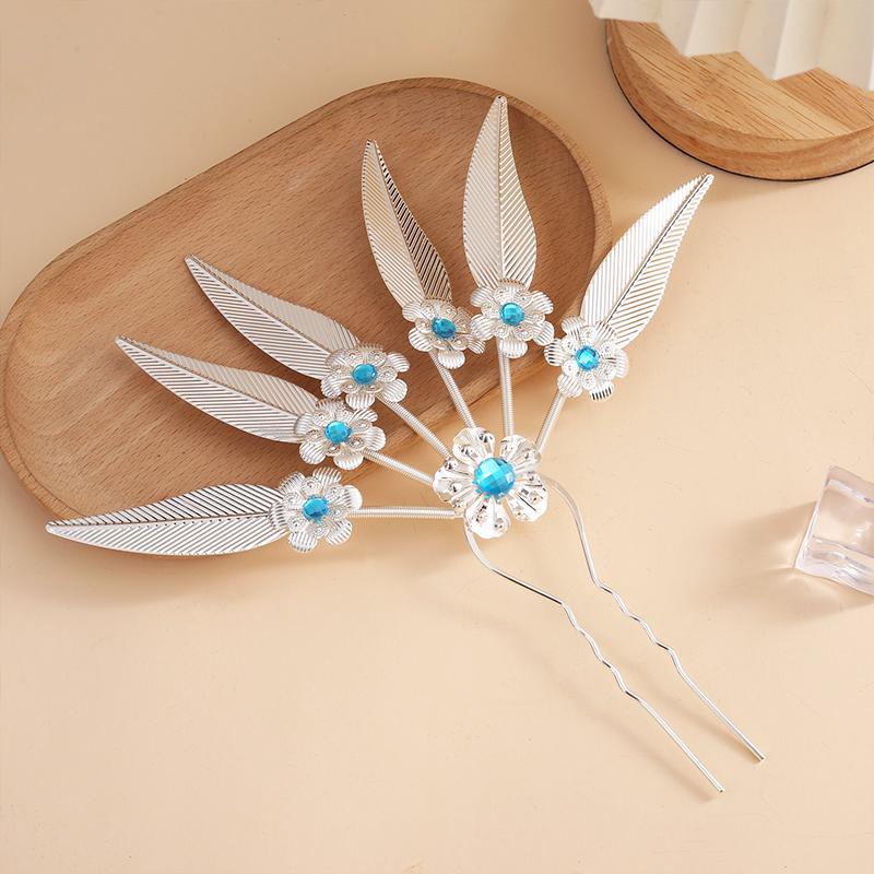 1PC Elegant Performance Flower Soft Gloss Alloy Hairpin Ethnic Style Hairpin