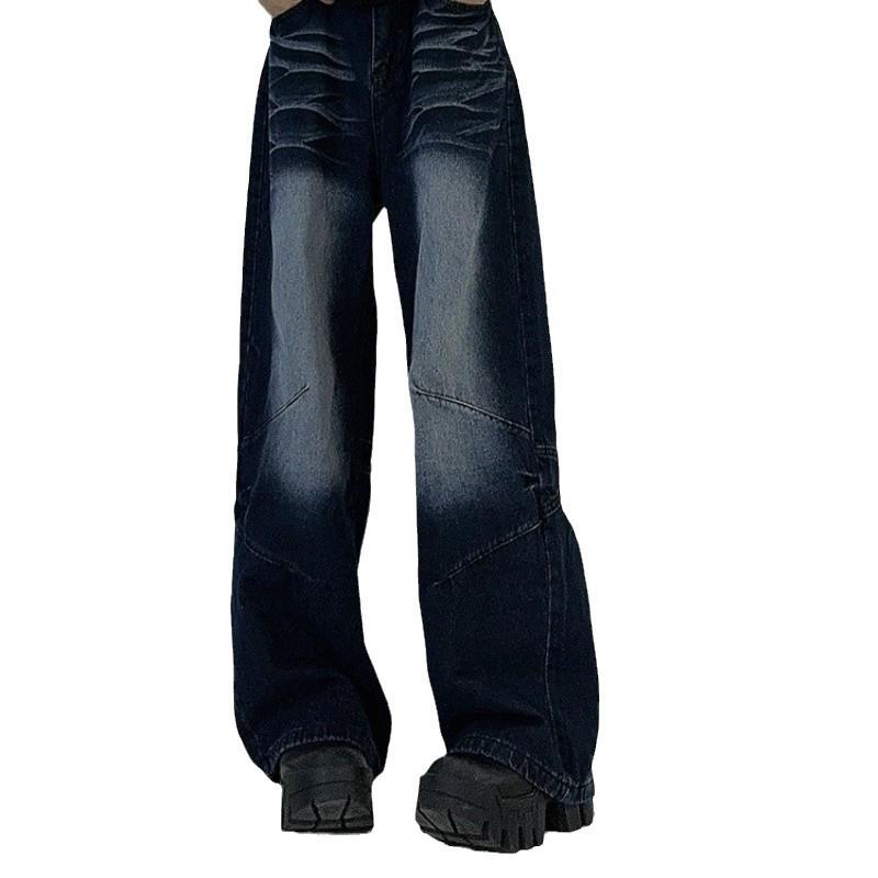 Unisex Retro Washed Wide-Leg Deconstructed Jeans