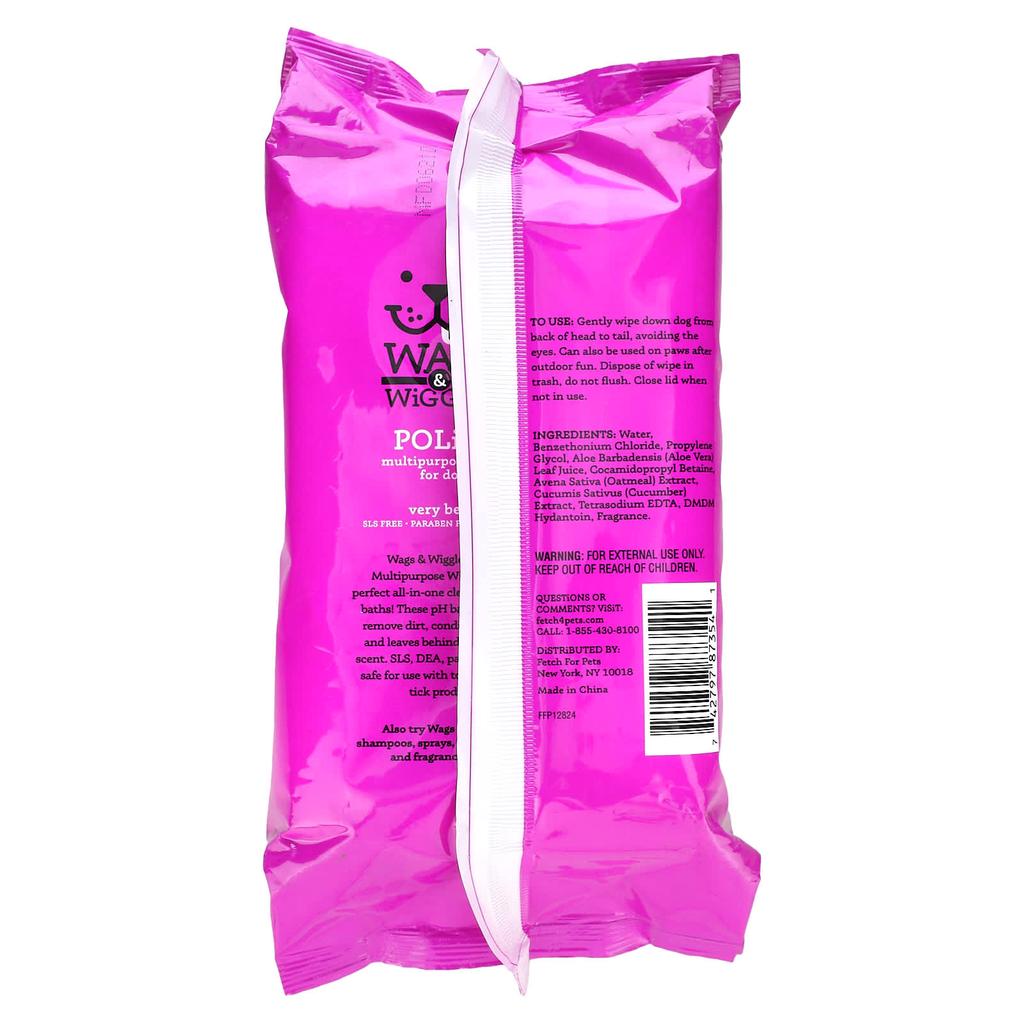 Wags & Wiggles Polish, Multipurpose Dog Wipes, Berry Berry, 100 Sheets