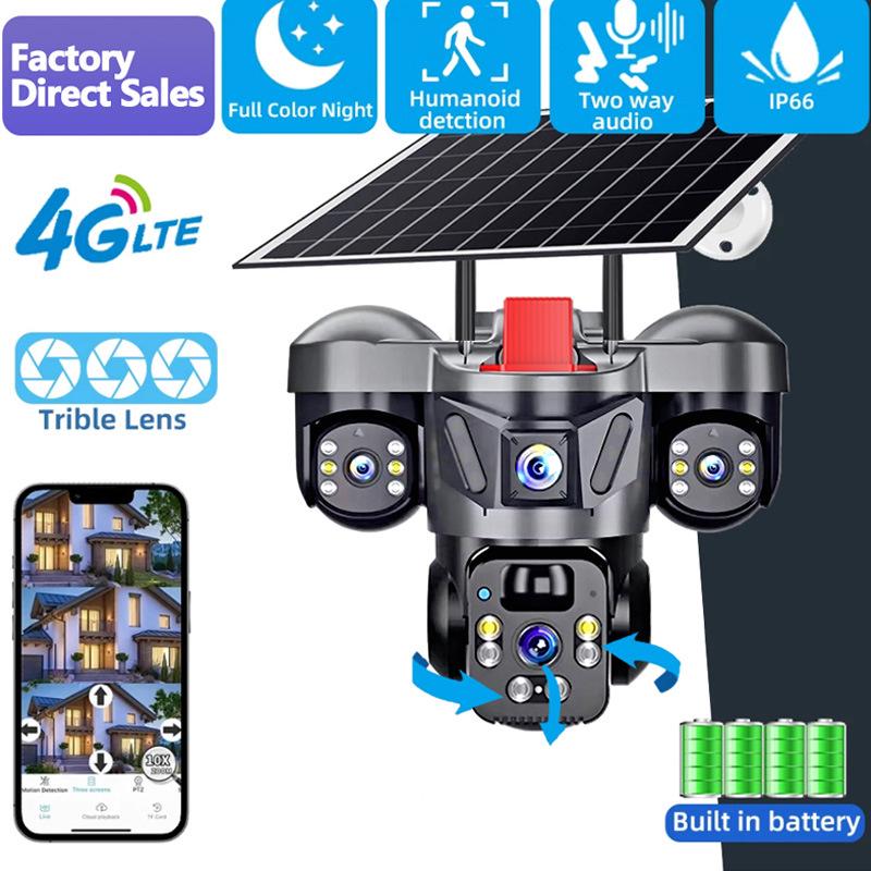 4G Solar-Powered Triple-Lens HD Outdoor WiFi Camera V380 Monitor