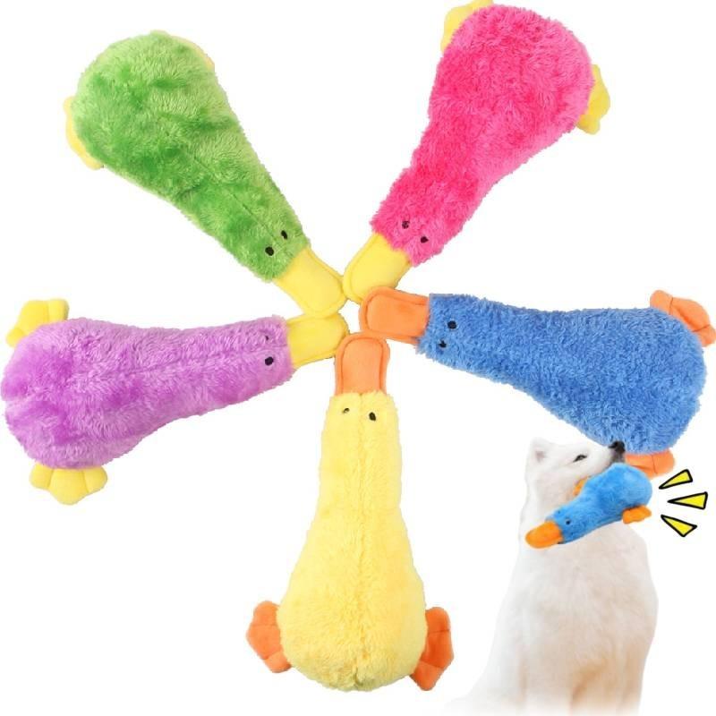 Colorful Squeaky Duck Toy For Dogs Durable Plush Chew Resistant Pet Training Toy