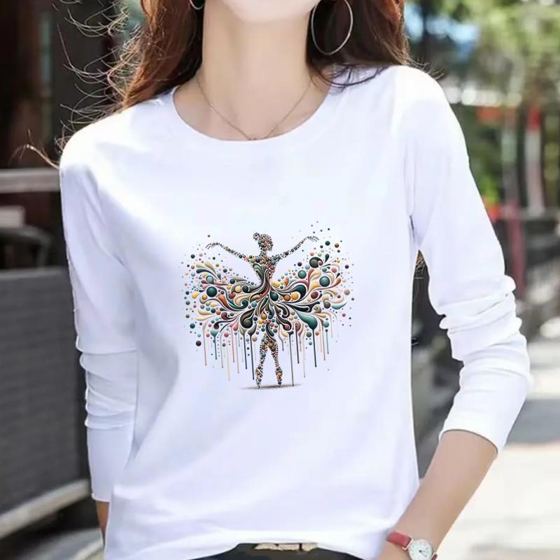 Women's Casual Heart Letter Print Long Sleeve Round Neck T-shirt for Spring & Autumn