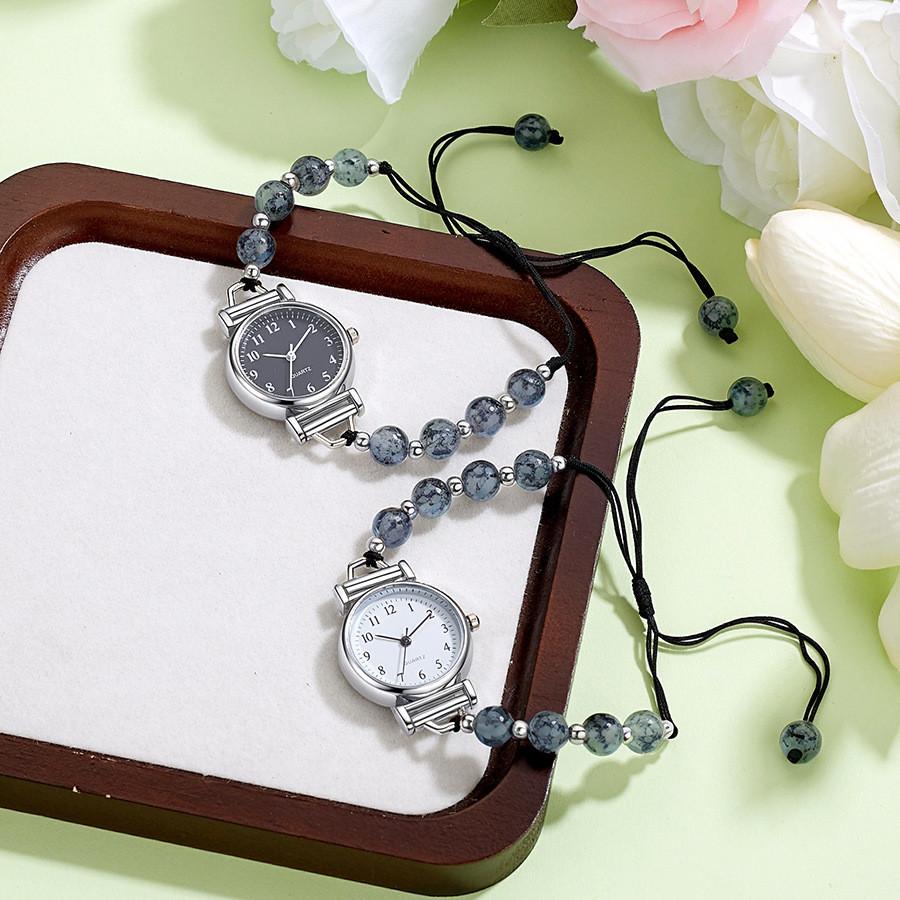 Kleine duftende gewebte Uhr für Damen Armband Digitalanzeige Lässig Elegant Teerosen Perlenuhr