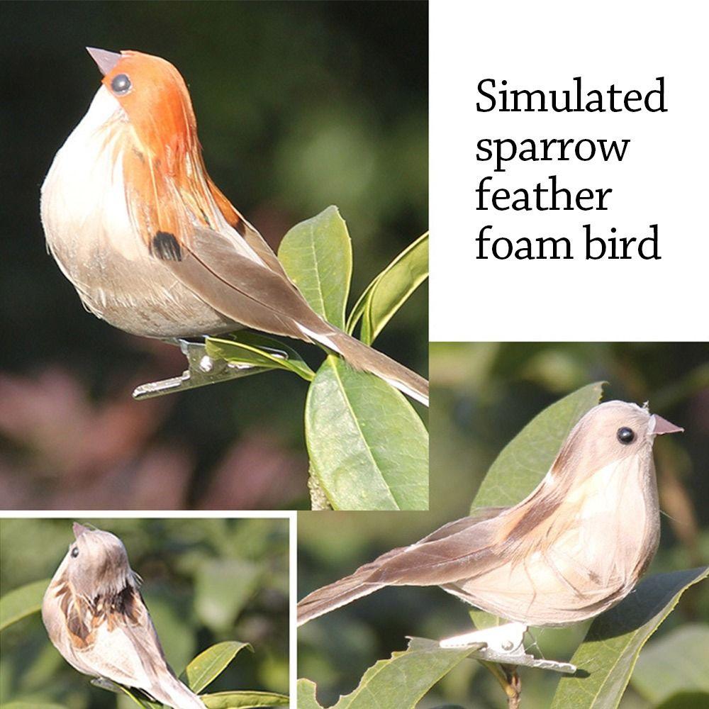 6PCS Multicolor Simulation Sparrow with Clips Artificial Bird Model Faux Foam Bird Landscape Making