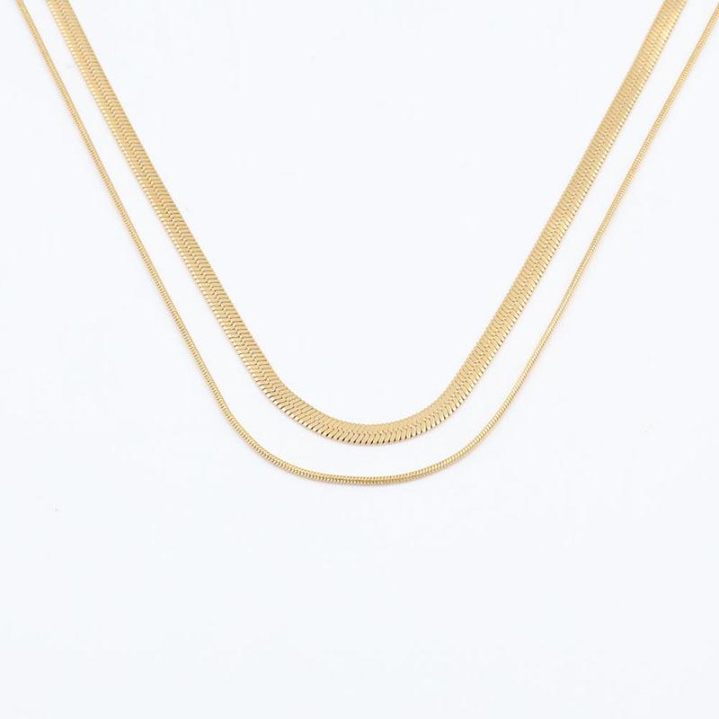 Simple Hip-Hop Neutral Style Men And Women With The Same Metal Double-Layer Chain Stacked With Titanium Steel 18K Necklace Collarbone Chain